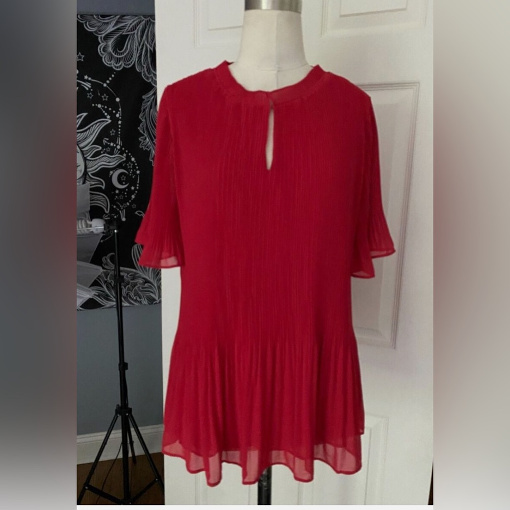 Ann Taylor Red Flutter Sleeve Blouse
